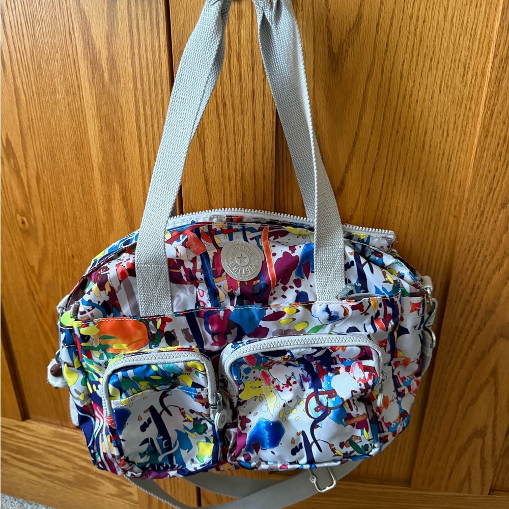 Kipling Watercolor Tote Bag. Super cute pattern! Fuzzy Harley monkey!